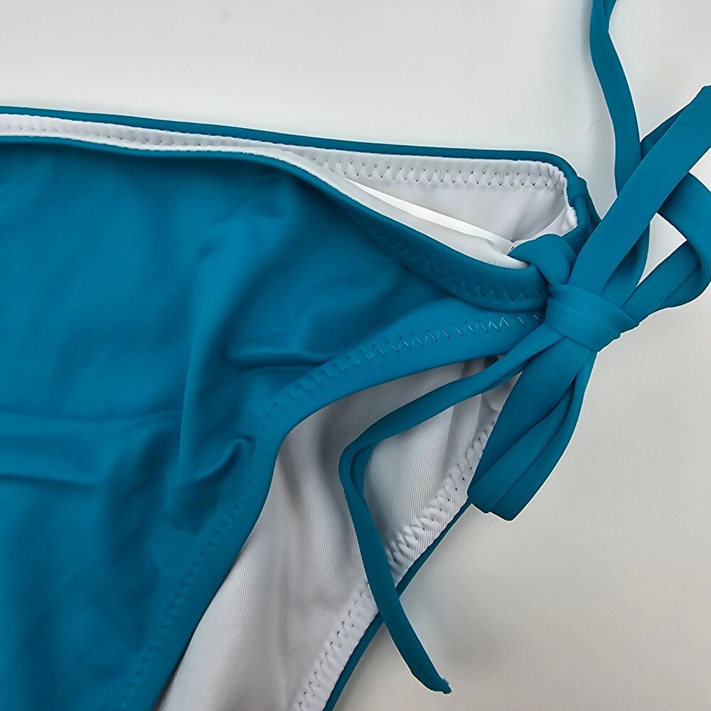 Halara Womans size M Cheeky Tie Side Bikini Swim Bottom Lined Lake Blue NEW - Picture 2 of 8